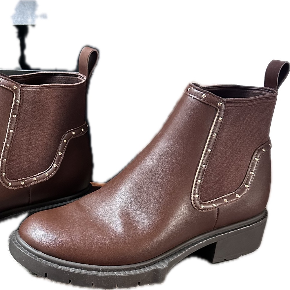 Coach Brown Ankle Booties with Stud Accents
